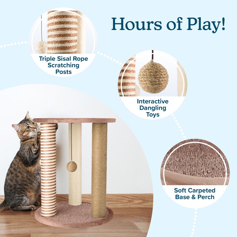 PETMAKER Cat Scratching Post - 3 Scratcher Posts with Carpeted Base Play Area and Perch - Furniture Scratching Deterrent for Indoor Cats by PETMAKER (Brown), Large - Image 2
